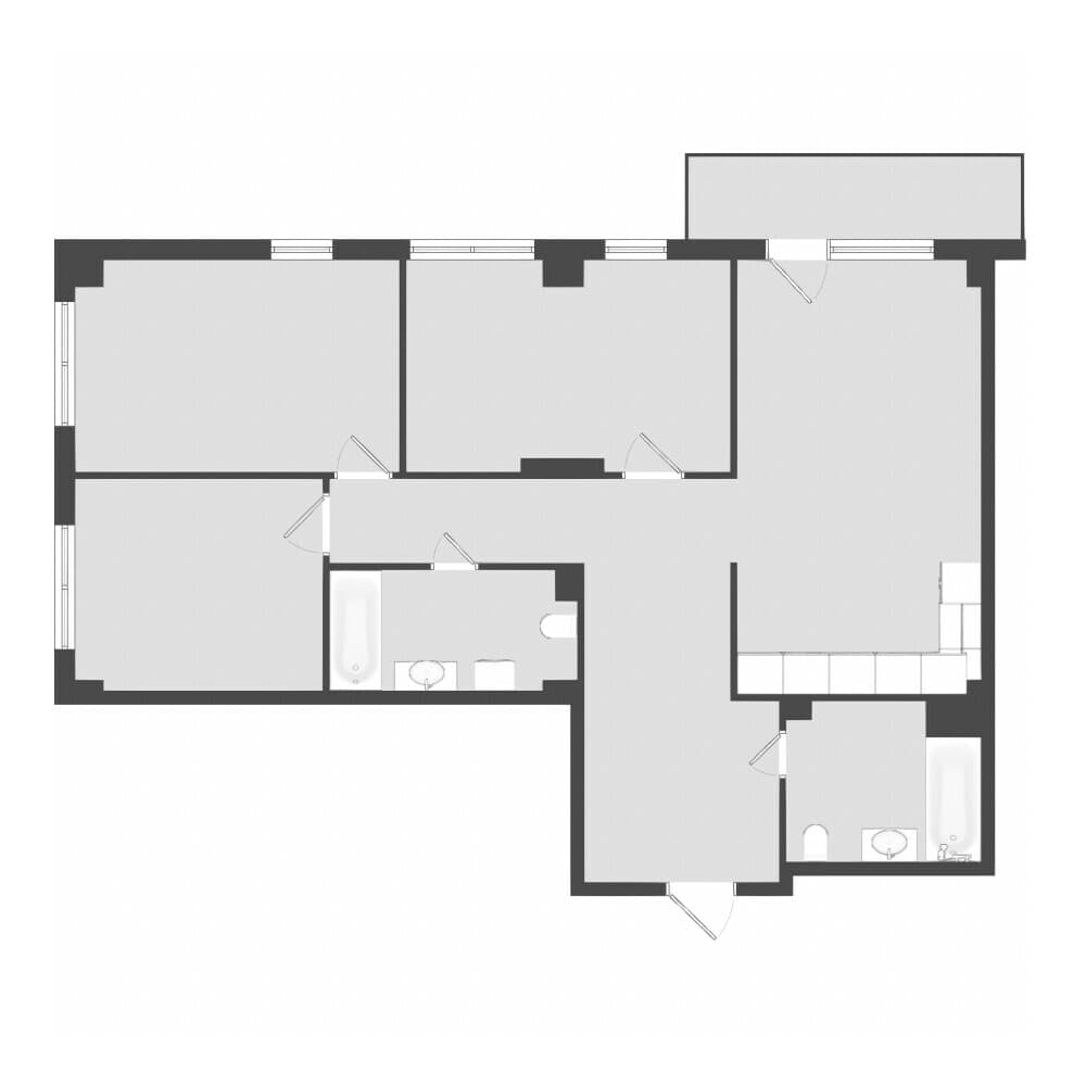 Планировка: Лот a11874dc: квартира №203, секция 2, 4-комнатная квартира 91,22 м² в ЖК "Золотой час"