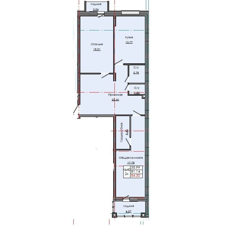 Планировка: Лот f4b3871d: квартира №40, секция 2, 2-комнатная квартира 84,3 м² в ЖК "Звездный", С5