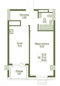 Планировка: Лот 7617d056: квартира №79, секция 1, 1-комнатная квартира 39 м² в Жк "Наследие" ул Пекарского