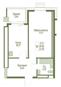 Планировка: Лот 1e6c75bd: квартира №7, секция 1, 1-комнатная квартира 40 м² в Жк "Наследие" ул Пекарского